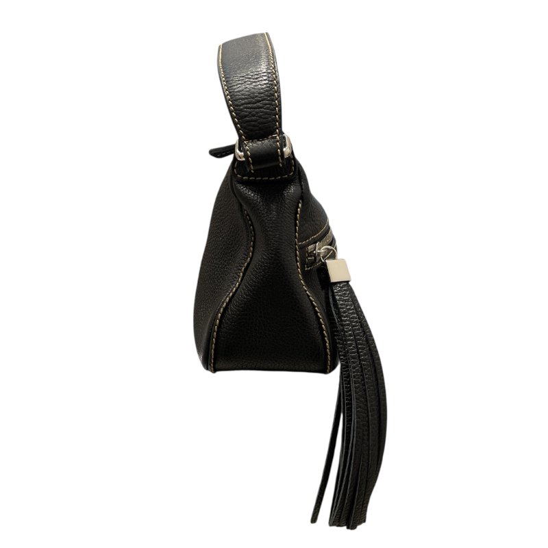 CHANEL 香奈兒 流蘇單肩腋下包 皮革 黑色 銀釦-2