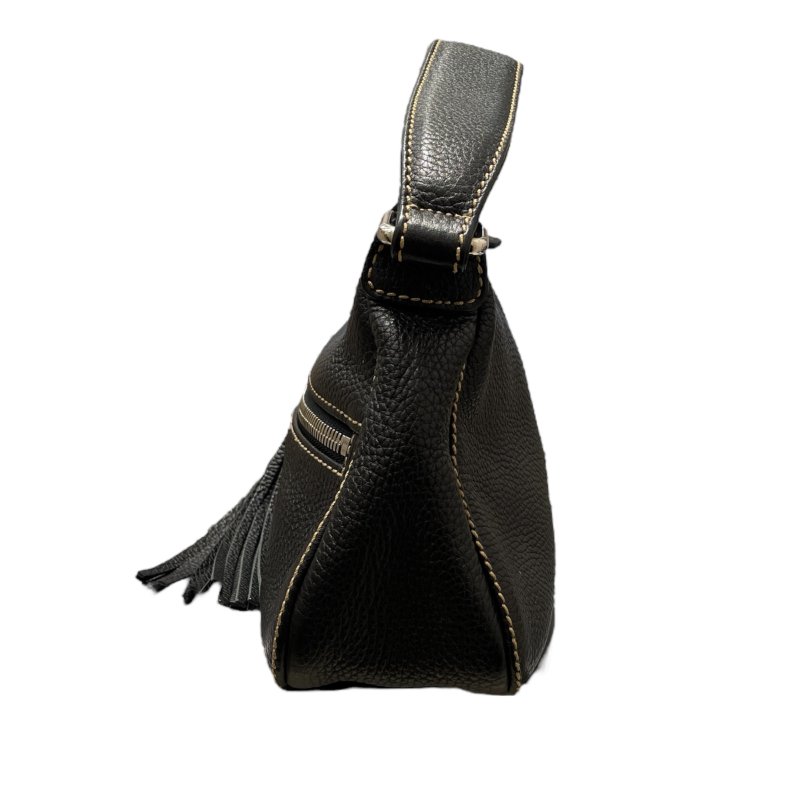 CHANEL 香奈兒 流蘇單肩腋下包 皮革 黑色 銀釦-3