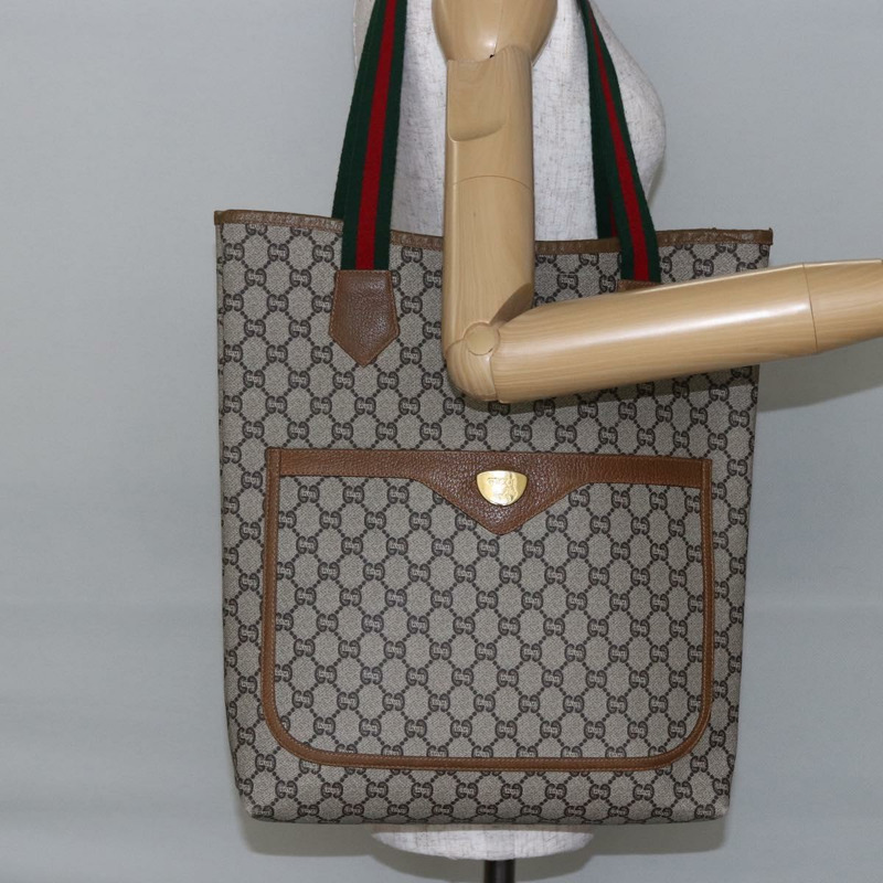 【日本直送】GUCCI GG Plus Supreme Web Sherry Line 手提包 PVC 米色 金色 正品 ep11042-19