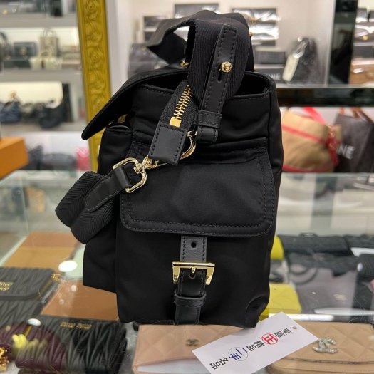 東區正精品㊣PRADA 1BD394 近全新黑色尼龍金三角牌雙口袋相機包斜背包郵差包手提包 RZ5917-6