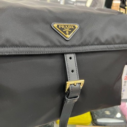 東區正精品㊣PRADA 1BD394 近全新黑色尼龍金三角牌雙口袋相機包斜背包郵差包手提包 RZ5917-8
