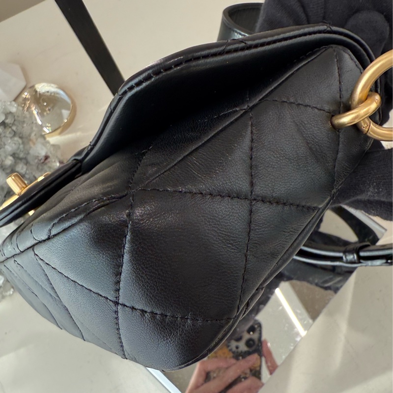 CHANEL 25C黑色皮肩帶款翻蓋包 芯片款-6