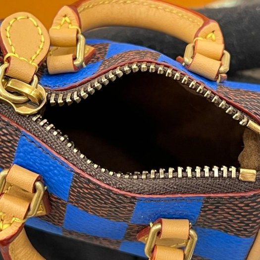 東區正精品㊣LV M01693 Charm Damier Pop Mini Speedy 近全新藍色咖格迷你波士頓小包吊飾 RZ5914-2