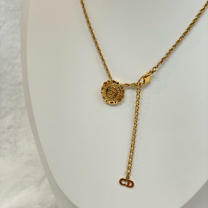 Dior 中古 vintage 金色CD logo圓形項鏈 I066-0