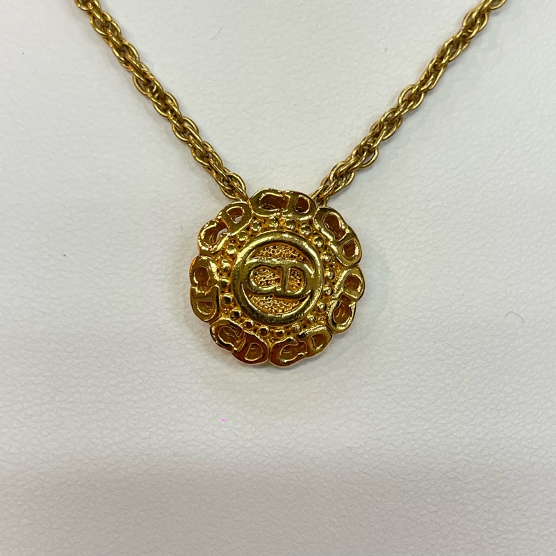 Dior 中古 vintage 金色CD logo圓形項鏈 I066-1