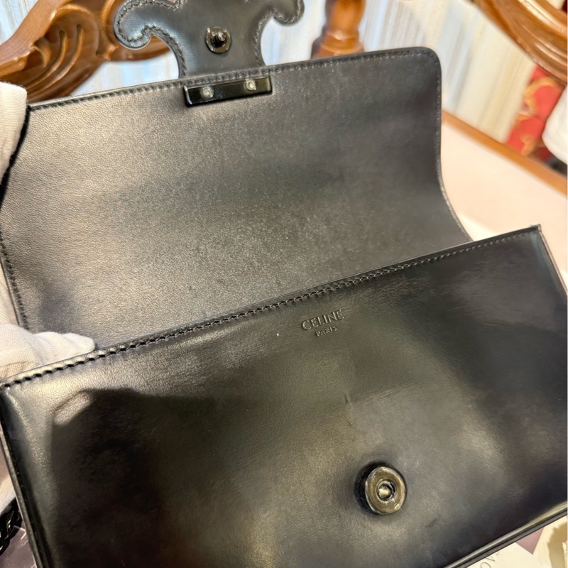 Celine 黑色凯旋门 黑色链条 腋下包-8