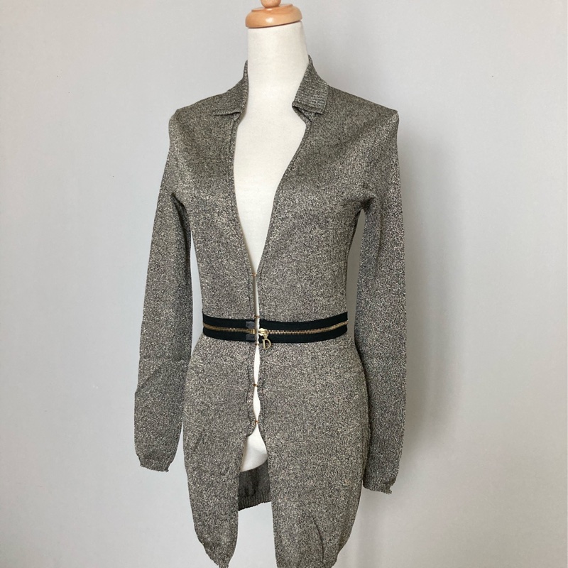 近新Dior迪奧鐵灰色針織長版造型上衣/罩衫外套S-0