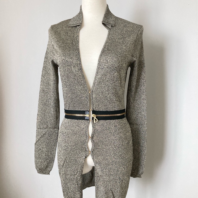 近新Dior迪奧鐵灰色針織長版造型上衣/罩衫外套S-7