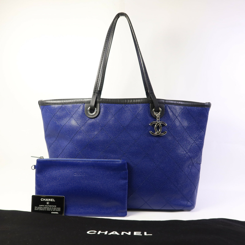 CHANEL 牛皮皮革Totebag銀扣手挽袋-20