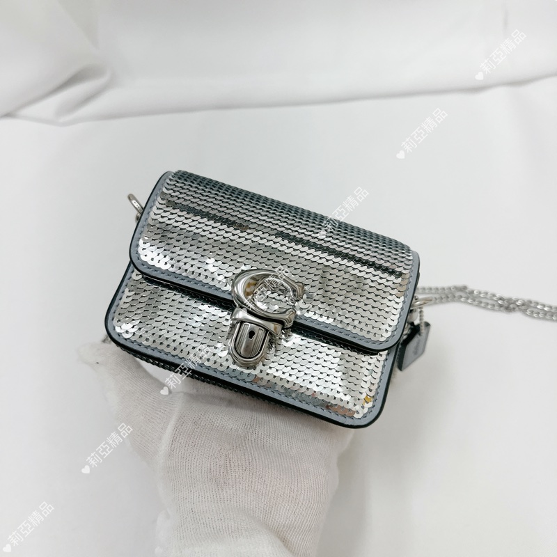 莉亞精品♡ Coach 銀色亮片鏈條包 二手美包-2