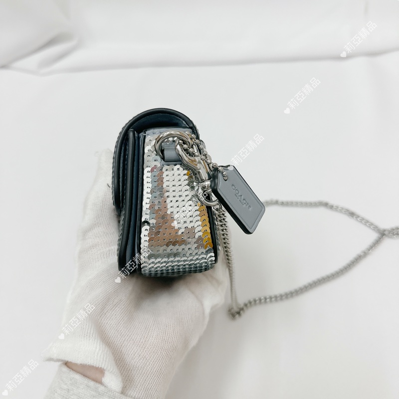 莉亞精品♡ Coach 銀色亮片鏈條包 二手美包-4