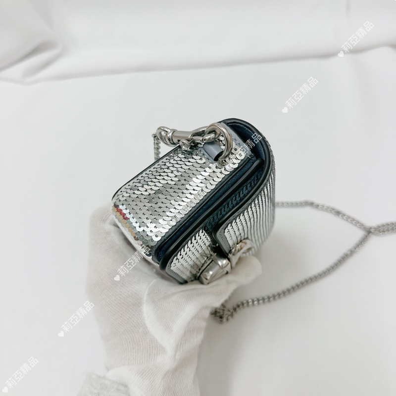 莉亞精品♡ Coach 銀色亮片鏈條包 二手美包-5