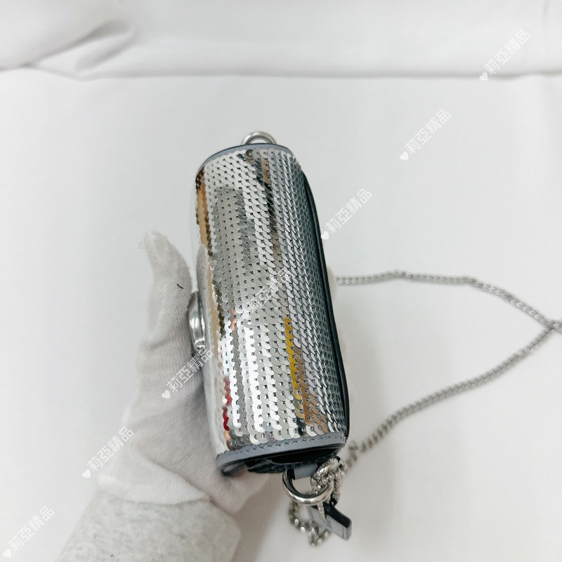 莉亞精品♡ Coach 銀色亮片鏈條包 二手美包-6