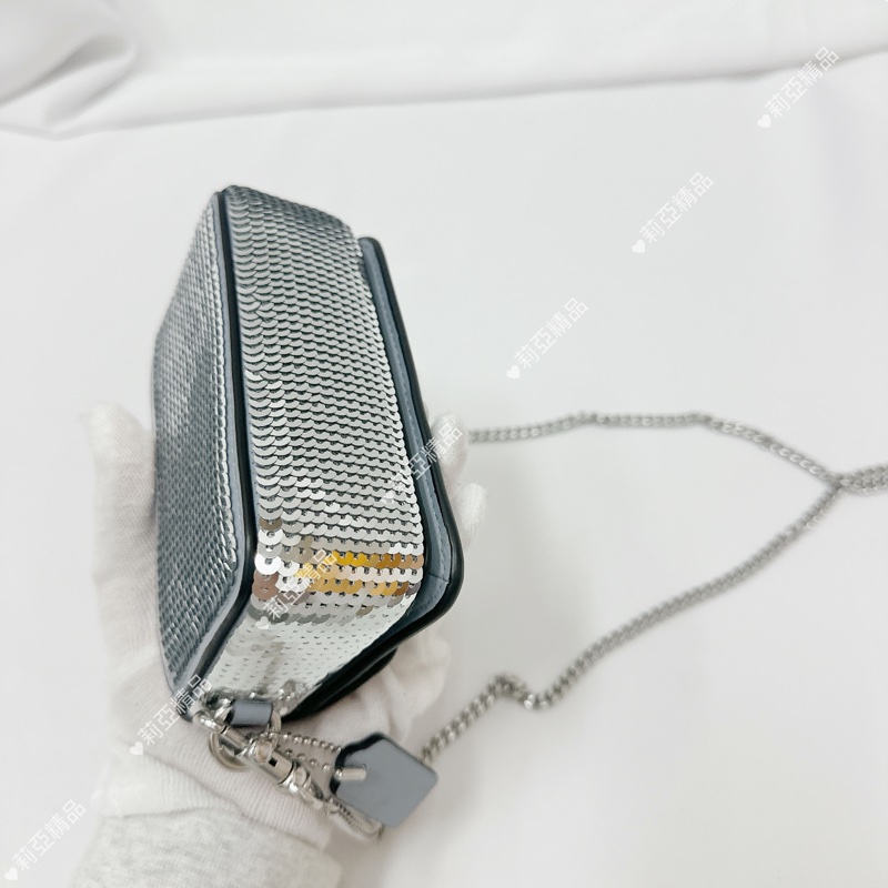 莉亞精品♡ Coach 銀色亮片鏈條包 二手美包-7