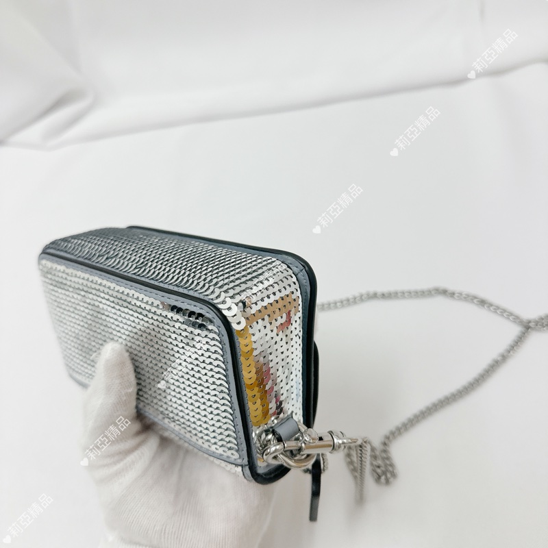 莉亞精品♡ Coach 銀色亮片鏈條包 二手美包-9