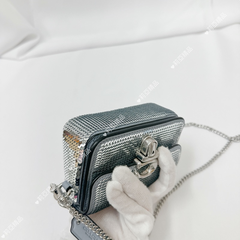 莉亞精品♡ Coach 銀色亮片鏈條包 二手美包-10