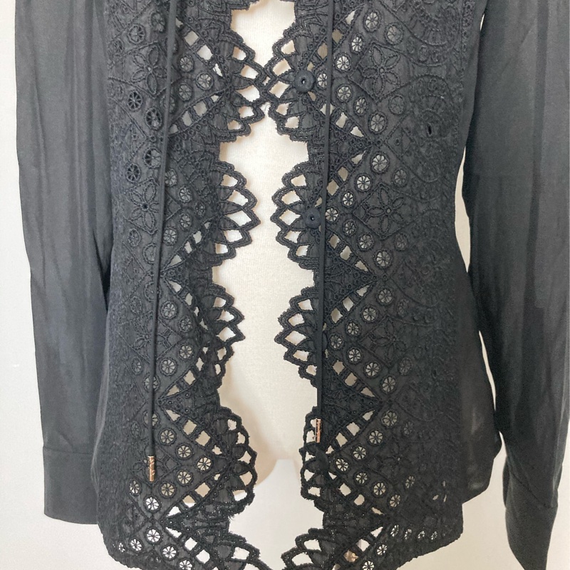 正品GUCCI 黑色布蕾絲很性感的蕾絲襯衫/罩衫外套42號（M~L)-4