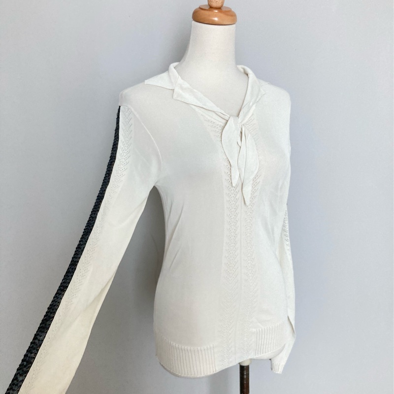 正品Dior 迪奧手工亮片繡白色針織長袖上衣38（SM)-0