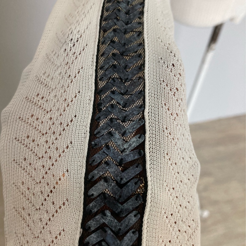 正品Dior 迪奧手工亮片繡白色針織長袖上衣38（SM)-1