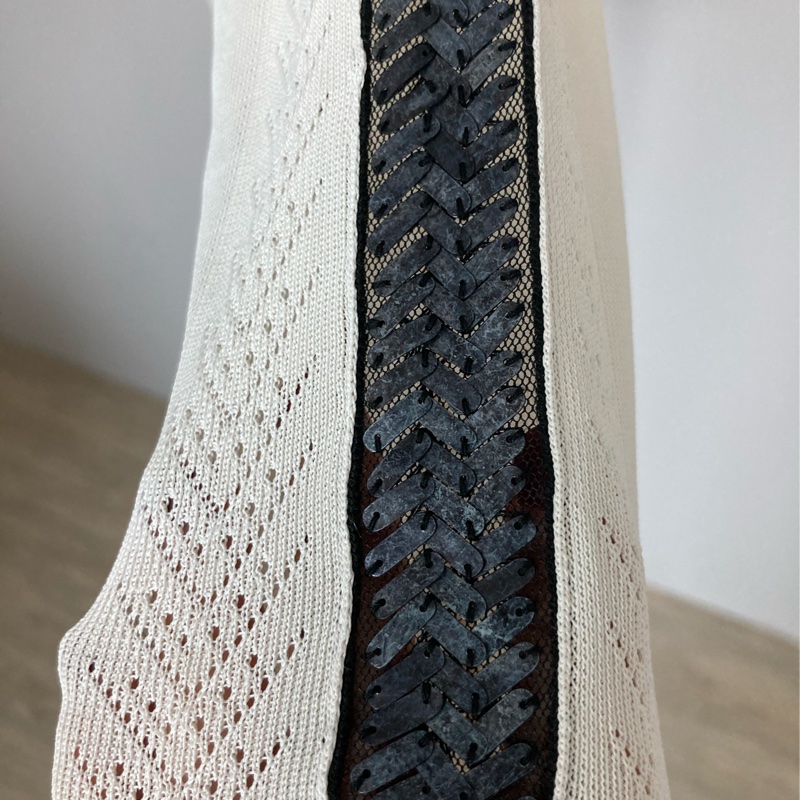 正品Dior 迪奧手工亮片繡白色針織長袖上衣38（SM)-3