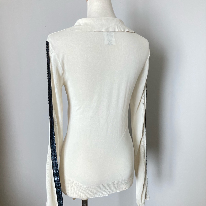 正品Dior 迪奧手工亮片繡白色針織長袖上衣38（SM)-6