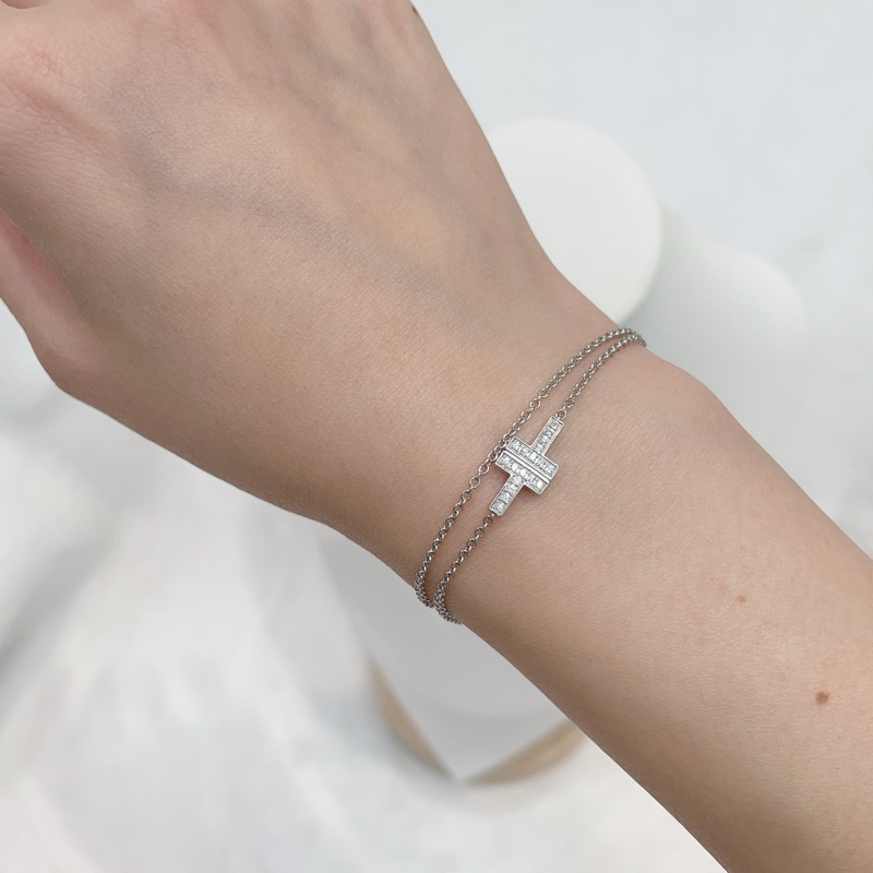Tiffany & Co. T系列 18K白金鑲鑽雙T雙層手鏈 X828-0
