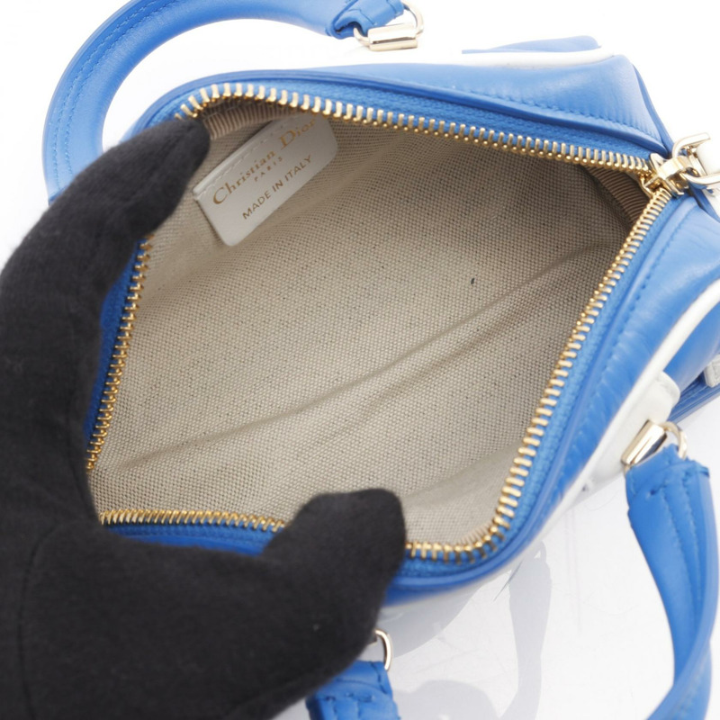 Christian Dior VIBE 迷你保齡球單肩手提包，皮革材質，藍白色，二手女款-2