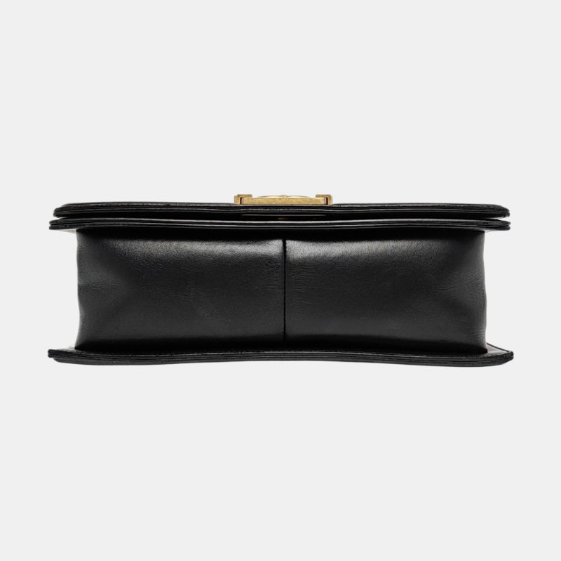 CHANEL LEBOY 中號 黑色羊皮菱格紋縫斜背包肩背包 金色五金 24開 可拆卸肩帶-4