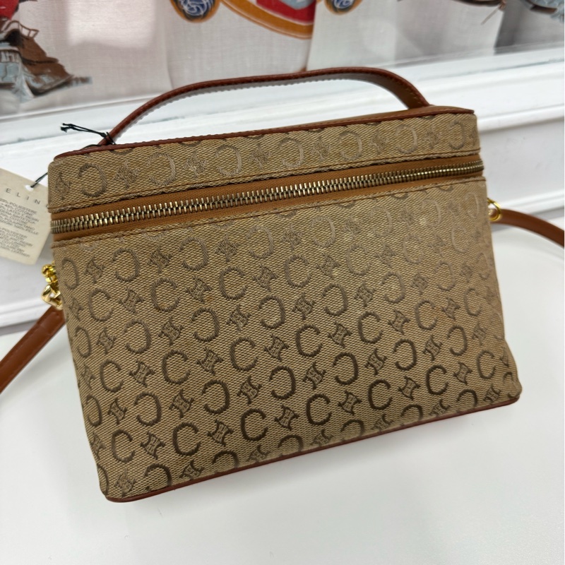 Celine凱旋門手提化妝盒 側背包 棕色真皮帆布塗層 Vanity case-4