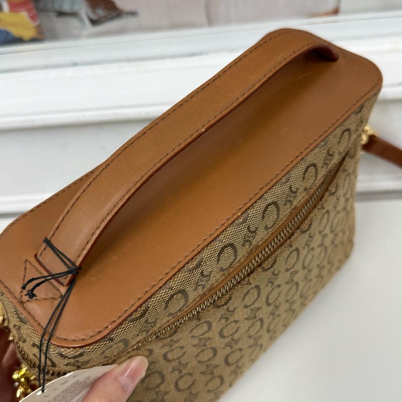 Celine凱旋門手提化妝盒 側背包 棕色真皮帆布塗層 Vanity case-8