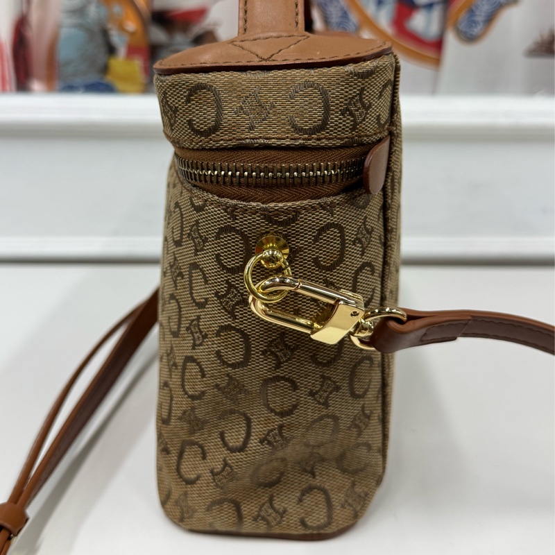 Celine凱旋門手提化妝盒 側背包 棕色真皮帆布塗層 Vanity case-10