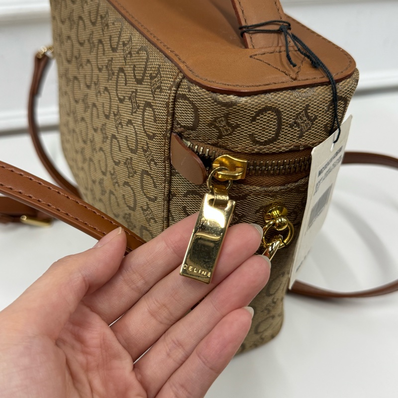 Celine凱旋門手提化妝盒 側背包 棕色真皮帆布塗層 Vanity case-17