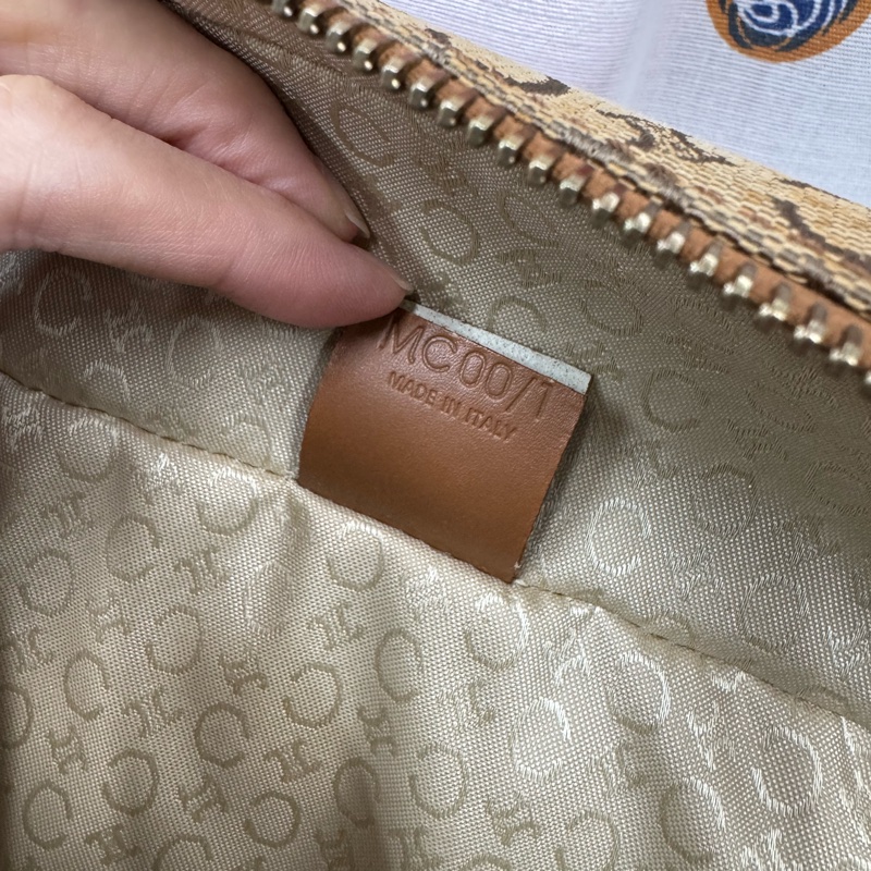 Celine凱旋門手提化妝盒 側背包 棕色真皮帆布塗層 Vanity case-21