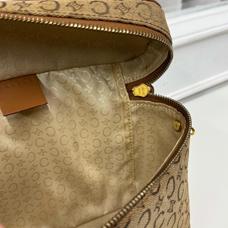 Celine凱旋門手提化妝盒 側背包 棕色真皮帆布塗層 Vanity case-22
