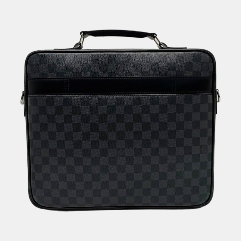 LOUIS VUITTON STEEVE 電腦公事包 灰色塗層帆布棋盤格肩背包手提包斜背包 銀色五金 可拆卸肩帶-3