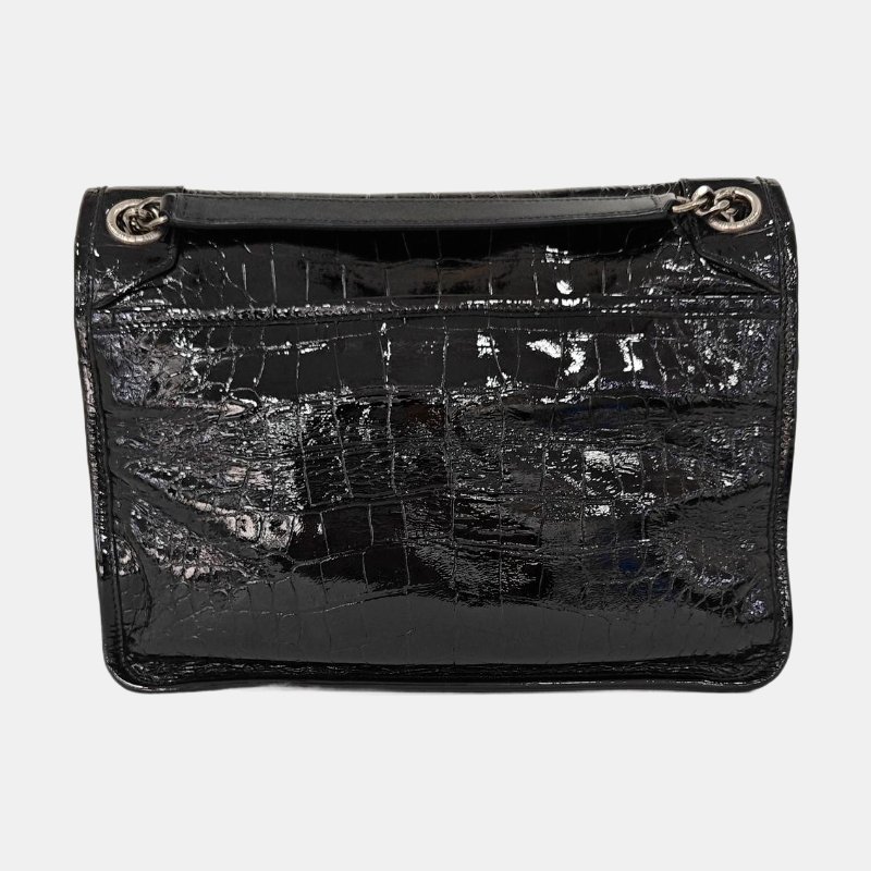 YSL NIKI中號 黑色牛皮壓紋斜背包肩背包 黑色五金-3