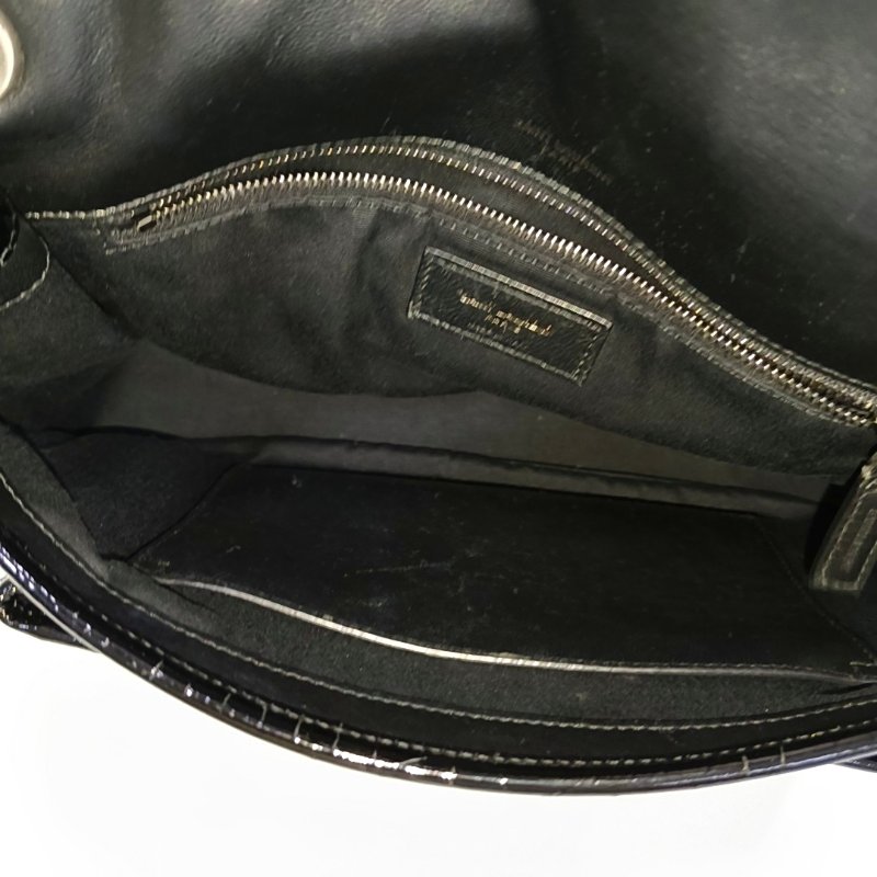 YSL NIKI中號 黑色牛皮壓紋斜背包肩背包 黑色五金-5