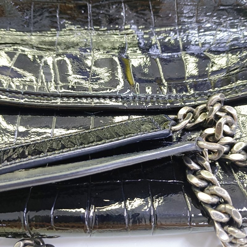 YSL NIKI中號 黑色牛皮壓紋斜背包肩背包 黑色五金-12