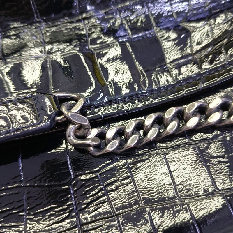 YSL NIKI中號 黑色牛皮壓紋斜背包肩背包 黑色五金-13