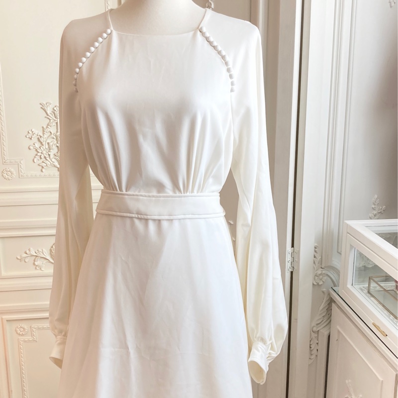 近全新正品法國CHLOE白色氣質優雅洋裝36/S-2