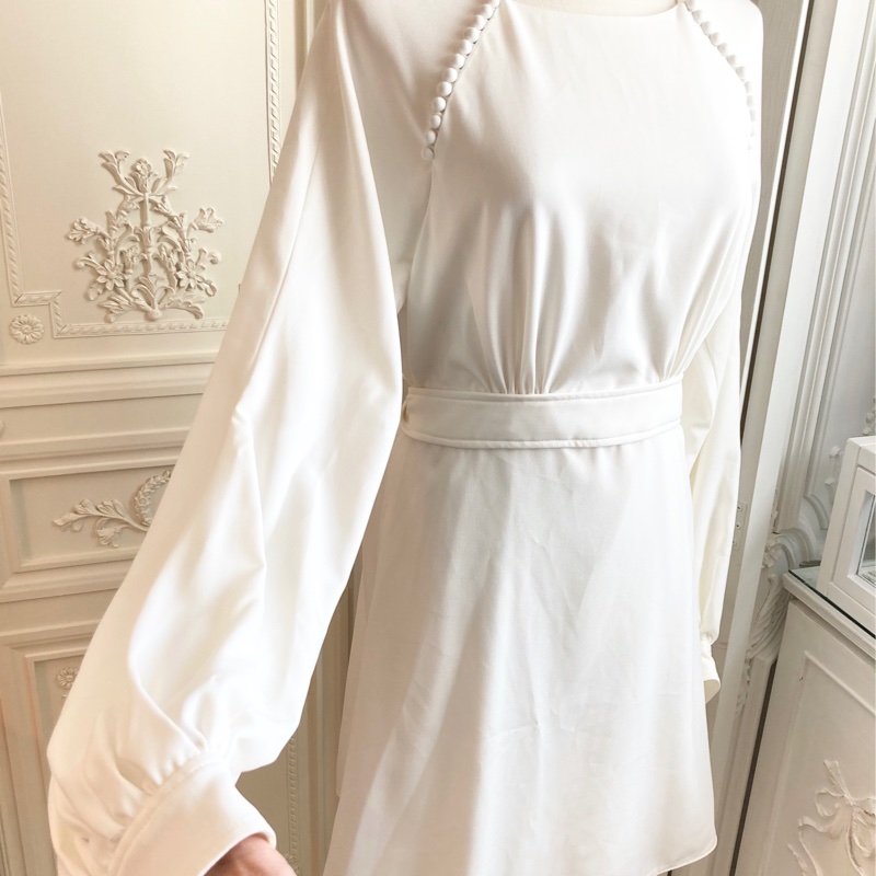 近全新正品法國CHLOE白色氣質優雅洋裝36/S-4