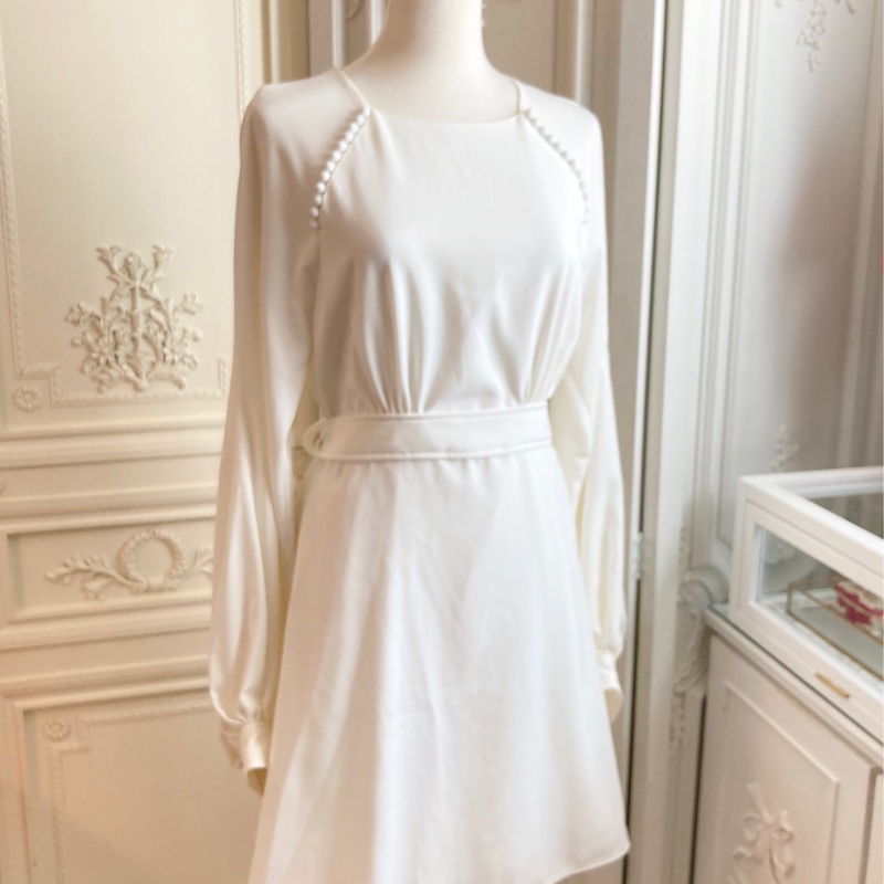 近全新正品法國CHLOE白色氣質優雅洋裝36/S-5