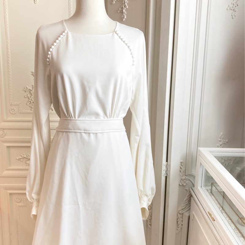 近全新正品法國CHLOE白色氣質優雅洋裝36/S-6