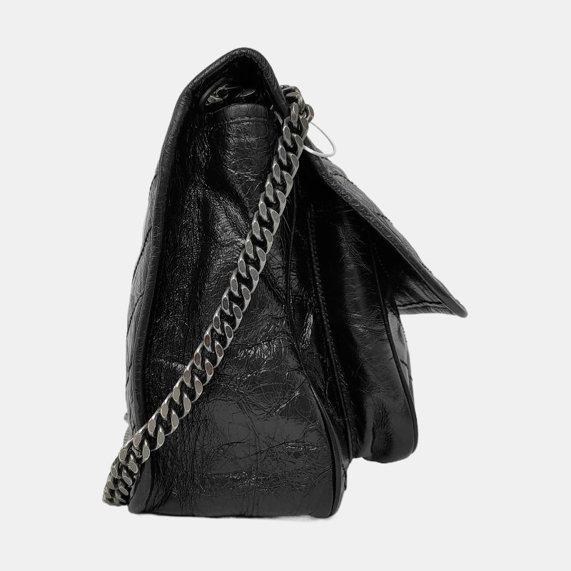 YSL NIKI中號 黑色牛皮V紋褶皺肩背包 斜背包 黑色五金-2