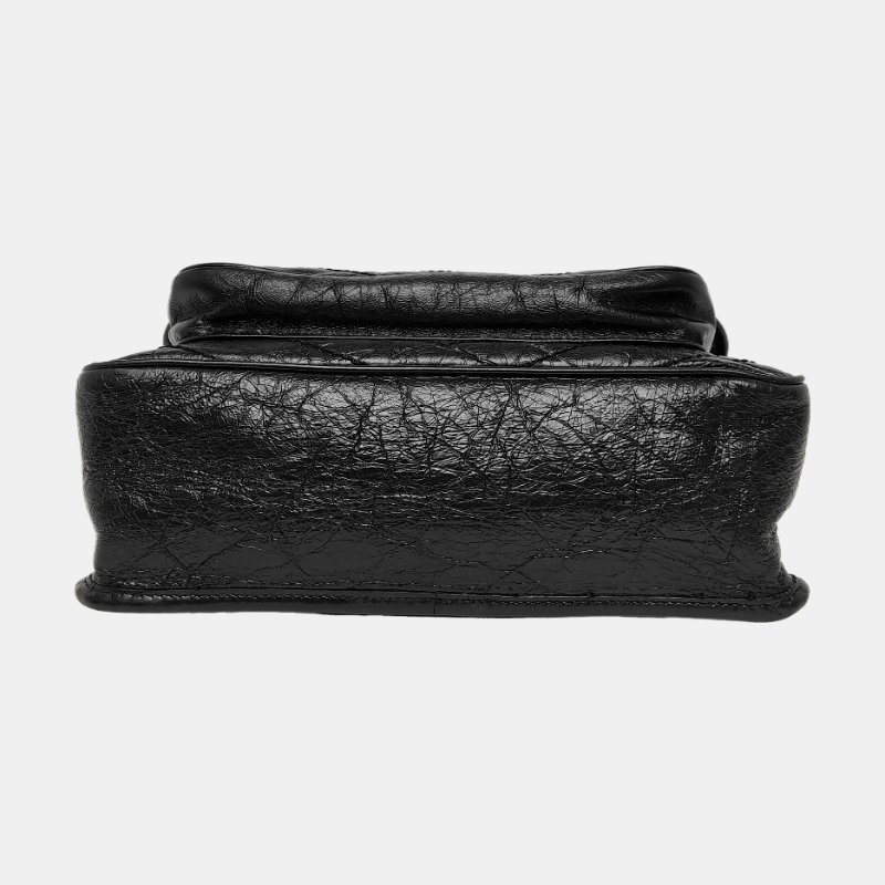 YSL NIKI中號 黑色牛皮V紋褶皺肩背包 斜背包 黑色五金-4