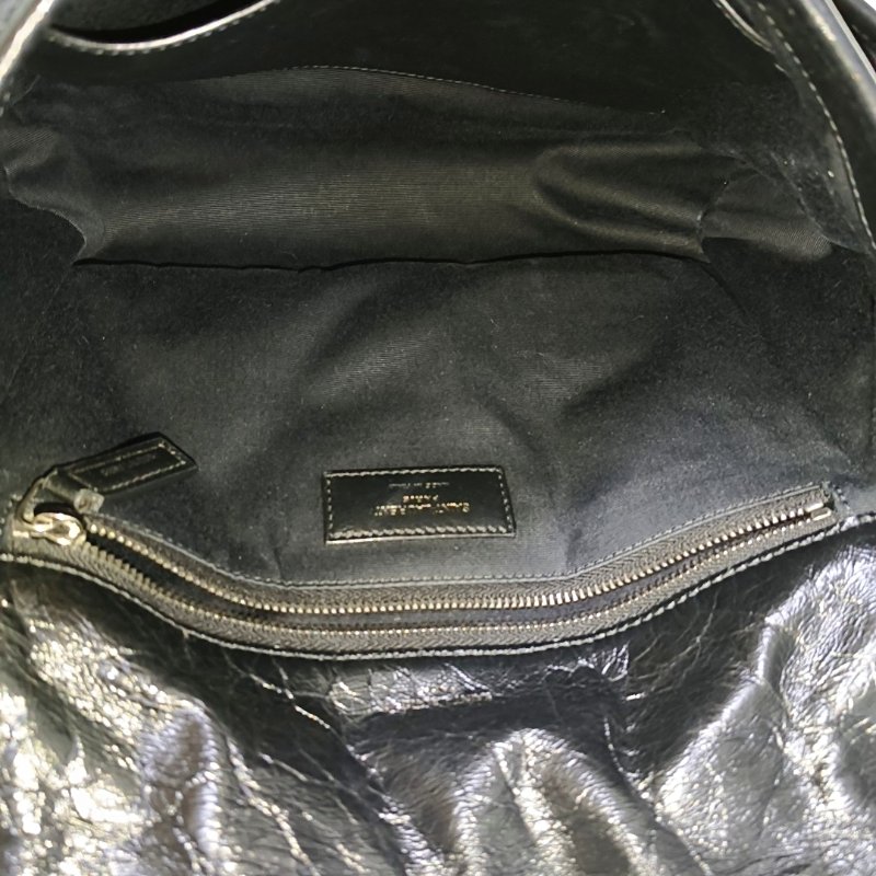 YSL NIKI中號 黑色牛皮V紋褶皺肩背包 斜背包 黑色五金-5