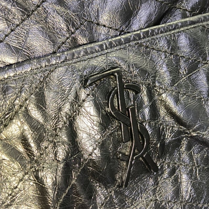 YSL NIKI中號 黑色牛皮V紋褶皺肩背包 斜背包 黑色五金-6