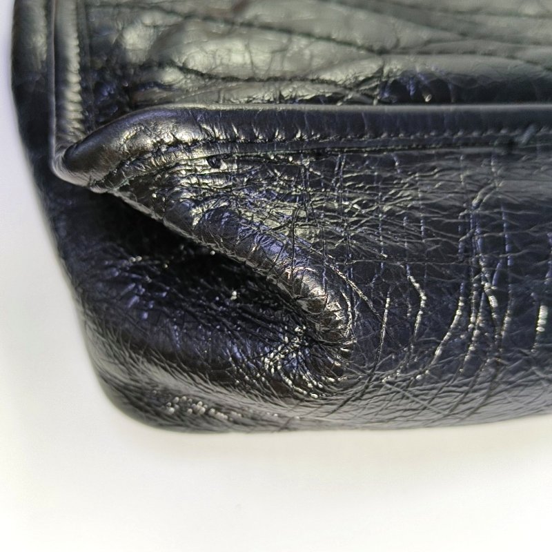 YSL NIKI中號 黑色牛皮V紋褶皺肩背包 斜背包 黑色五金-8