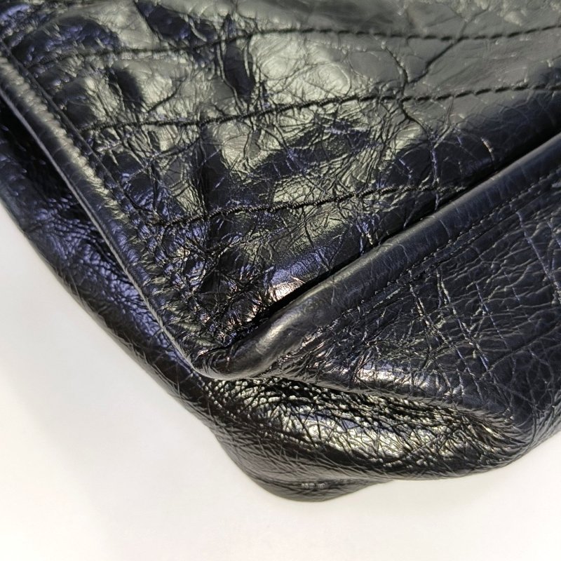 YSL NIKI中號 黑色牛皮V紋褶皺肩背包 斜背包 黑色五金-9