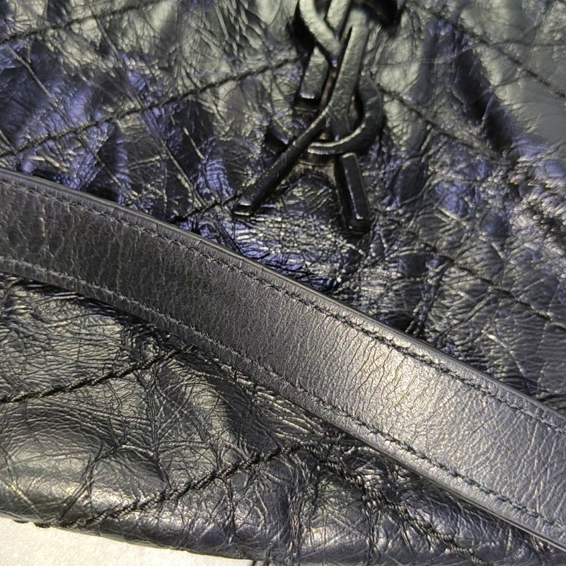 YSL NIKI中號 黑色牛皮V紋褶皺肩背包 斜背包 黑色五金-12